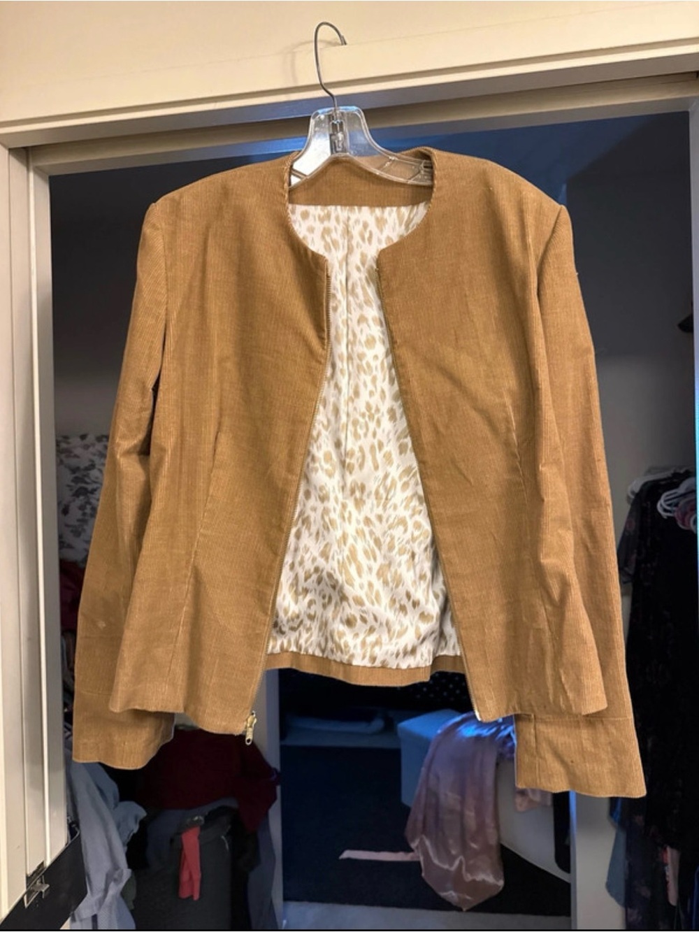 Corduroy Open-Front Jacket in Camel